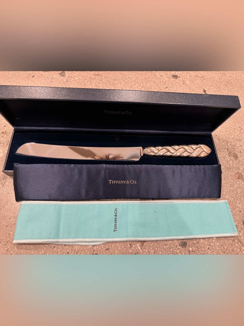 Tiffany & Co. Sterling Silver Braided-Handle Bread Knife with original Box